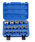 Super Heavy Duty 12 Point Socket Wrench Set Up To 32mm With Locking Storage Box For Torx Hex And Splined Bits, blue case open
