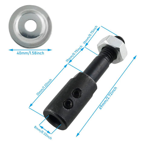 Two Set 8mm Motor Arbor Adapter Kit For Bench Grinder And Polisher Sander Extension with dimensions shown