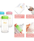 Six Pack Wide Neck Breast Milk Storage Bottles Eight Ounce in three colors, BPA-free for pumping, storing, and feeding.