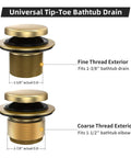 Slick Brushed Gold Tub Drain And Overflow Kit, Universal Heavy Duty Bath Stopper for standard 1-3/8 and 1-1/2 inch pipes.