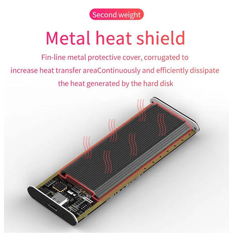 Metal heat shield of Totally Portable M2 Nvme Ssd Enclosure With Usb Type C External Case, enhances thermal management.