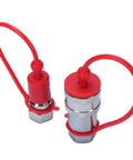 Kick Ass Hydraulic Quick Connect Coupler Set One Quarter Inch NPT ISO7241A Hardened Steel Built 4000 PSI High Pressure Rated With Dust Caps For Tight No Leaks Connections On Heavy Equipment Or Tractor Jobs Guaranteed Solid Performance. red-capped hydraulic coupler pair with dust covers