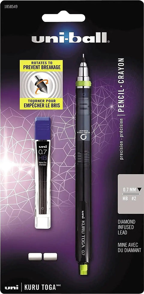 Kuru Toga Mechanical Pencil Starter Kit 0.7mm HB2 Lead With Rotating Tip Mechanism For Crisp Dope Lines and Diamond Infused Lead