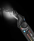 Non Contact Voltage Detector Pen AVD06 12-1000V with Auto and Manual Modes, detecting voltage with LED indicator and flashlight shown