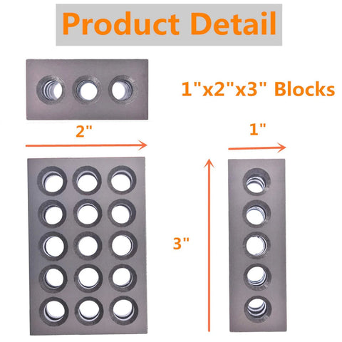 1x2x3 inch precision alignment blocks set with 23 holes, screws and hex key in plastic case