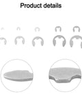 Get The Ultimate 200Pcs Stainless Steel E Clip Assortment For Shaft And Bearing Fixing Including 10 Diverse Sizes To Upgrade Your Auto Machinery Repair Game With Tough Rust Resistant Fasteners Plus Handy Storage Case Ready To Bust Out This Bad Boy On Any - Close-up of various stainless steel E clips.