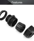 M40 Cable Gland With 4 Holes Waterproof Nylon showing its black components, locknut for 12-10mm wires.