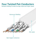 Cat 8 Ethernet Cable 25 Ft Ultra Fast 40Gbps 2000MHz Flat SFTP Patch Cable showing internal conductors and shielding layers