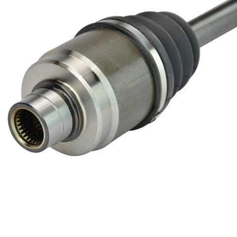 Front Driver Side CV Axle Assembly For 1997 To 2001 Honda Prelude OE Quality Replacement With Neoprene Boot Built To Last For Long Lasting Performance And Smooth Driving No Fuss Install. close-up of splined axle end with neoprene boot