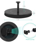 Diagram of 6.3in upgraded mini solar powered fountain pump for bird baths and garden ponds, showing dimensions and water pump