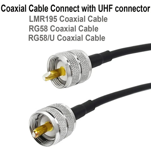 Close-up of UHF Male PL259 Crimp Connector with gold plated pin and nickel plated body for LMR195 and RG58 coax cable