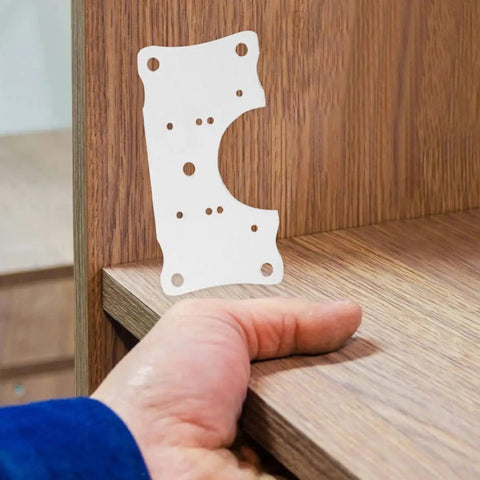 Stainless Steel Cabinet Hinge Plates 5 Pack For Kitchen Cabinet Doors Quick Fix Replacement And Repair shown near wood cabinet