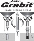 Diagram of 8440P Pro Grabit Broken Bolt And Damaged Screw Extractor 4 Piece Kit With Self Centering Tip showing extraction steps.