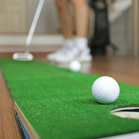 Indoor Golf Putting Trainer For Alignment Mastery Red Line Putt Pro Practice Aid in home golf setup with green mat and ball