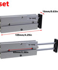 Side view of 10Mm Bore 50Mm Stroke Aluminum Pneumatic Air Cylinder, Double Acting, shown with dimensions