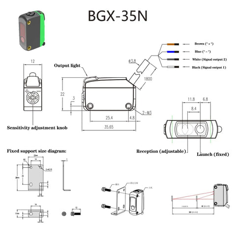Technical diagram of NPN Photoelectric Sensor for Diffuse Reflective Detection, showing component layout and wiring details.