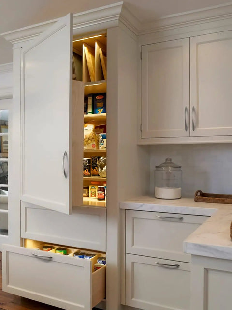 Open white kitchen cabinet with 10 Pack Brushed Nickel Cabinet Pulls 6.3 Inch Arch Twisted Silver Handles For Kitchen Cabinets