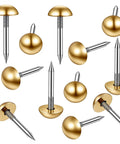 Twenty Piece Pack Of Solid Brass Upholstery Tacks With Top Shelf Hold And A Sweet Vintage Look For Furniture Projects Smooth Woodcraft Crafts And Easy Diy Home Decor Fixes In Classic Gold Finish And One Half Inch Heads, showcasing round gold brass tacks with iron shanks.