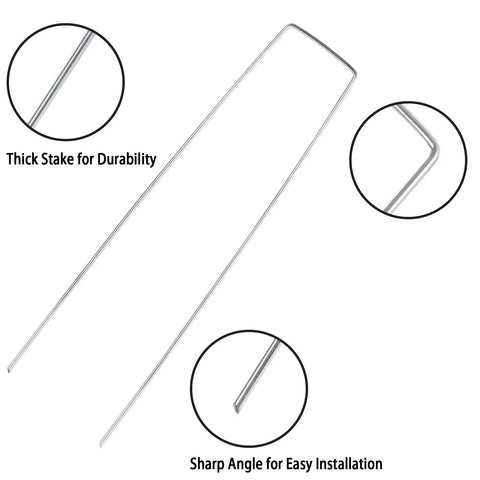 200 Pack 8 Inch Landscape Staples Heavy Duty 11 Gauge Galvanized Steel Garden Stakes U Shaped Pins close-up and features