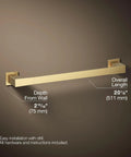 Honesty 18 Inch Towel Bar In Vibrant Brushed Moderne Brass, Modern Bath Hardware, wall-mounted, measurements shown