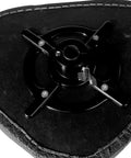 Bottom view of Straight Up Heavy Duty Drum Throne With Motorcycle Style Seat showing adjustable height mechanism in matte black.