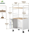 Slick 3 Tier Rolling Coffee Bar Cart For Compact Kitchens Featuring Space Savvy Corner Layout Easy Glide Casters And Nifty K Cup Pod Rack Plus Storage Hooks, shown with dimensions and features.