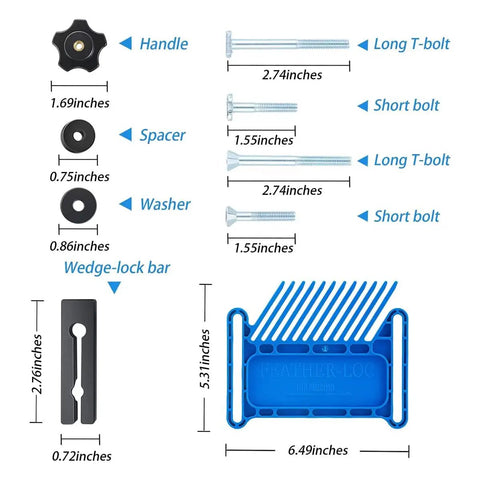 Built Like A Tank Table Saw Featherboard Adjustable Stackable Fence Jig T Slot T Rail Compatible Woodworking Safety Accessory parts and measurements