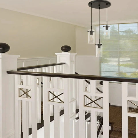 Awesome Industrial Style 3-Light Pendant For Kitchen Island Black Fixture With Clear Glass Shades in interior setting