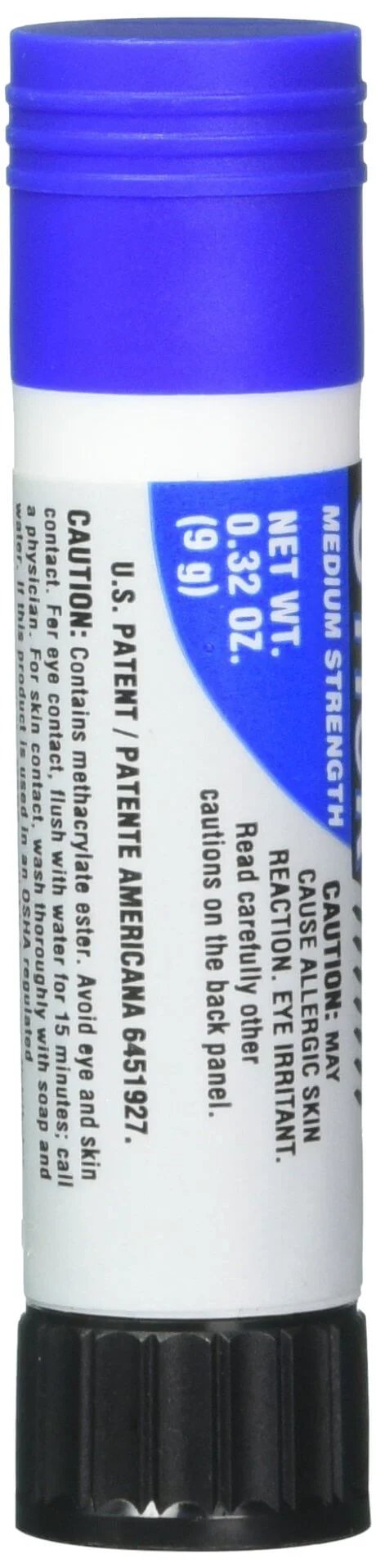 Blue Threadlocker Stick For Metal Threads, Medium Strength Anaerobic Threadlocker, Wax Like Self Feeding Applicator, 9g, Side View