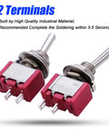 Close-up of red and silver 8 Pack SPST Mini Toggle Switches On Off 2 Terminal 2 Position 6A 125V 3A 250V for DIY projects