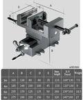 Heavy Duty Precision Cross Slide Drill Press Vise Built Tough As Nails With Smooth Swivel Handles For Benchtop Milling And Drilling showing dimensions and design.