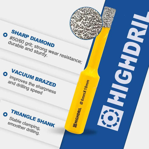 Dry Diamond Core Drill Bit set by HIGHDRIL, 5 pcs, 6mm (1/4), triangle shank, vacuum brazed