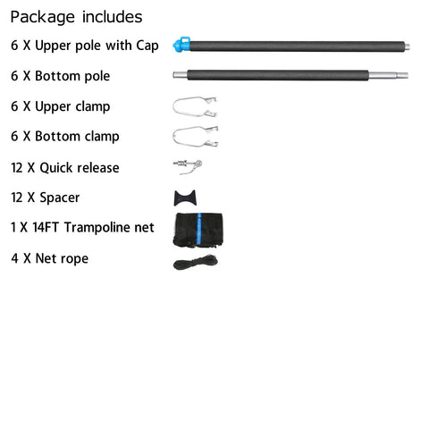 Top Shelf 14 Foot Trampoline Enclosure Net With Universal Replacement Safety Mesh And Rust Resistant Galvanized Steel Poles Built Damn Tough, pole and accessory kit.