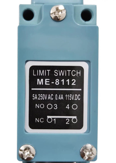 Close-up of Beefy Silver Contact Limit Switch ME8112 Roller Plunger 1NC 1NO for industrial automation, front view