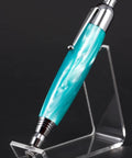 Top Shelf Chrome Woodturning Hardware Kit Pencil And Pen Project Set Three Piece Collection with chrome pen featuring teal barrel.