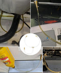 Get Your Boat Steering Smooth With This 30 Inch Hydraulic Bleed Kit showing brass fittings and clear tubes in use.