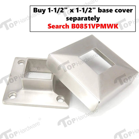 Base Flange For 1-1/2 Inch Square Posts Floor Or Wall Mount Satin Finish 316 Grade Stainless with top view