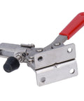 Front view of Stainless Steel Quick Toggle Clamp For Welding And Woodworking Positioning Clamp With Rock Solid Corrosion Resistant Metal Construction Anti Rust Durable Latch Action Soft Handle Cover For Easy Safe One Hand Operation.