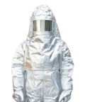Badass Heavy Duty Heat Resistant Coveralls Featuring Aluminum Foil Thermal Radiation Protection Built For Extreme 1200 Degree Fireproof Flame Retardant Firefighter Jumpsuit with visor.