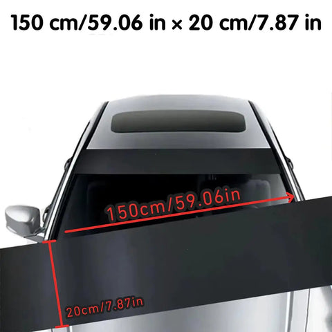 Elite Tesla Cybertruck Windshield Sunshade Strip Knocks Out That Brutal Sun Heat And Straining Glare Heavy Duty PVC Build Keeps Your Interior Always Chill Long, 150 cm x 20 cm size shown.