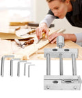 Compact Aluminum Alloy Bench Vise With Drill Press Mount For Woodworking And Engraving Features Ninety Millimeter Jaw Opening shown in use with tools.