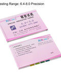 Pro Grade pH Test Strips 6.4 to 8.0 Kit With Indicator Paper packaging showing 6.4-8.0 pH range and color indicators.