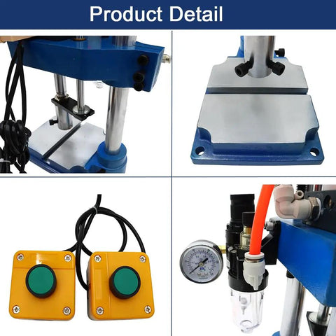 Heavy Duty Pneumatic Punch Press Desktop Sheet Metal Hole Puncher With Adjustable Cylinder Stroke No Sweat Operation And Rock Solid Anti Rotation Guide Rails control panel and pressure gauge