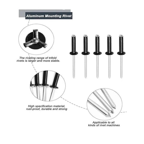 500 Piece Aluminum Blind Rivets With Large Flange Head Black Steel Finish Heavy Duty Vibration Resistant Fasteners For Quick Metal And Wood Bonding Works With Manual Or Pneumatic Riveters, M2.4x6 mm