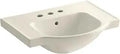Veer 24-Inch Centerset Sink Basin In Almond With Ample Side Deck Space, Vitreous China Durability, 4-Inch Faucet Holes, Sleek Modern Vibe