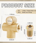 3/16 Brake Line Tee T Shape 3 Way Union Kit With Inverted Brake Line Fittings Universal Brakes Line Union Replacement For 3/16in Pipe No Hassle Install Car Accessory, gold copper-iron tee with 3 fittings