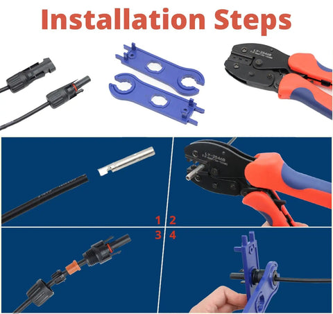 All-In-One Solar Spanner Wrench For MC4 Connectors And PV Cables, No-Fuss Pro Grade Connector Tool installation steps shown