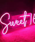 Pink Sweet 16 LED Neon Sign 17 By 7.3 Inches USB Powered Wall Decor For Bedroom Birthday Party Vibe Sweet 16 Glow Accessory