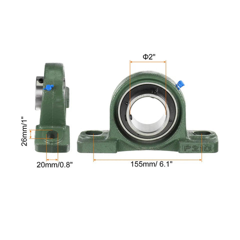4 Pack Pillow Block Bearing 2 Inch Bore Self Aligning Cast Iron Base Mounted Bearing Block Insert For Shaft Support front view