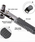 Solid Right Angle Mini Ratchet Wrench 1/4 Inch Dual Drive Head With Hex Socket Adapter showing high-carbon steel construction and durable grip.